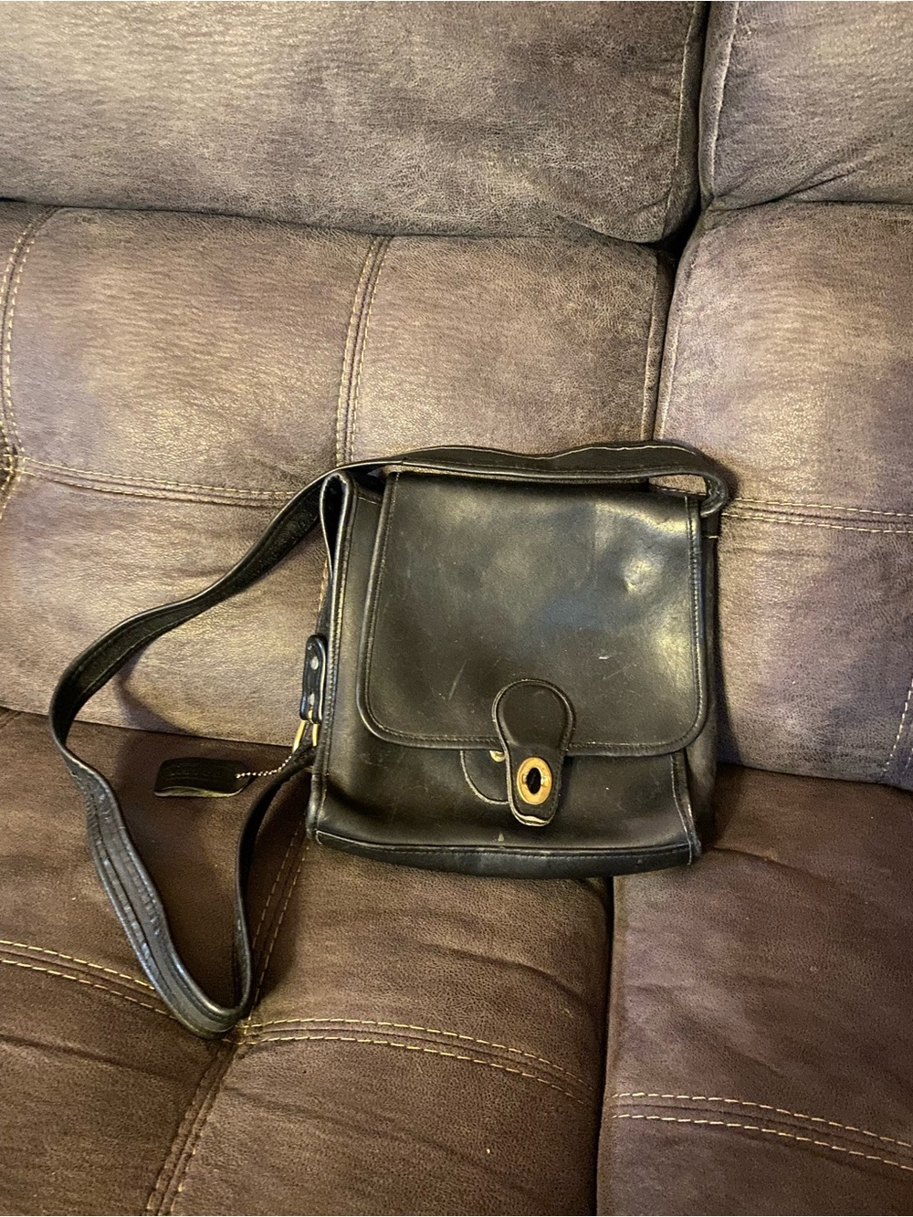 Coach Black Leather Crossbody Bag with Gold-Tone Accent